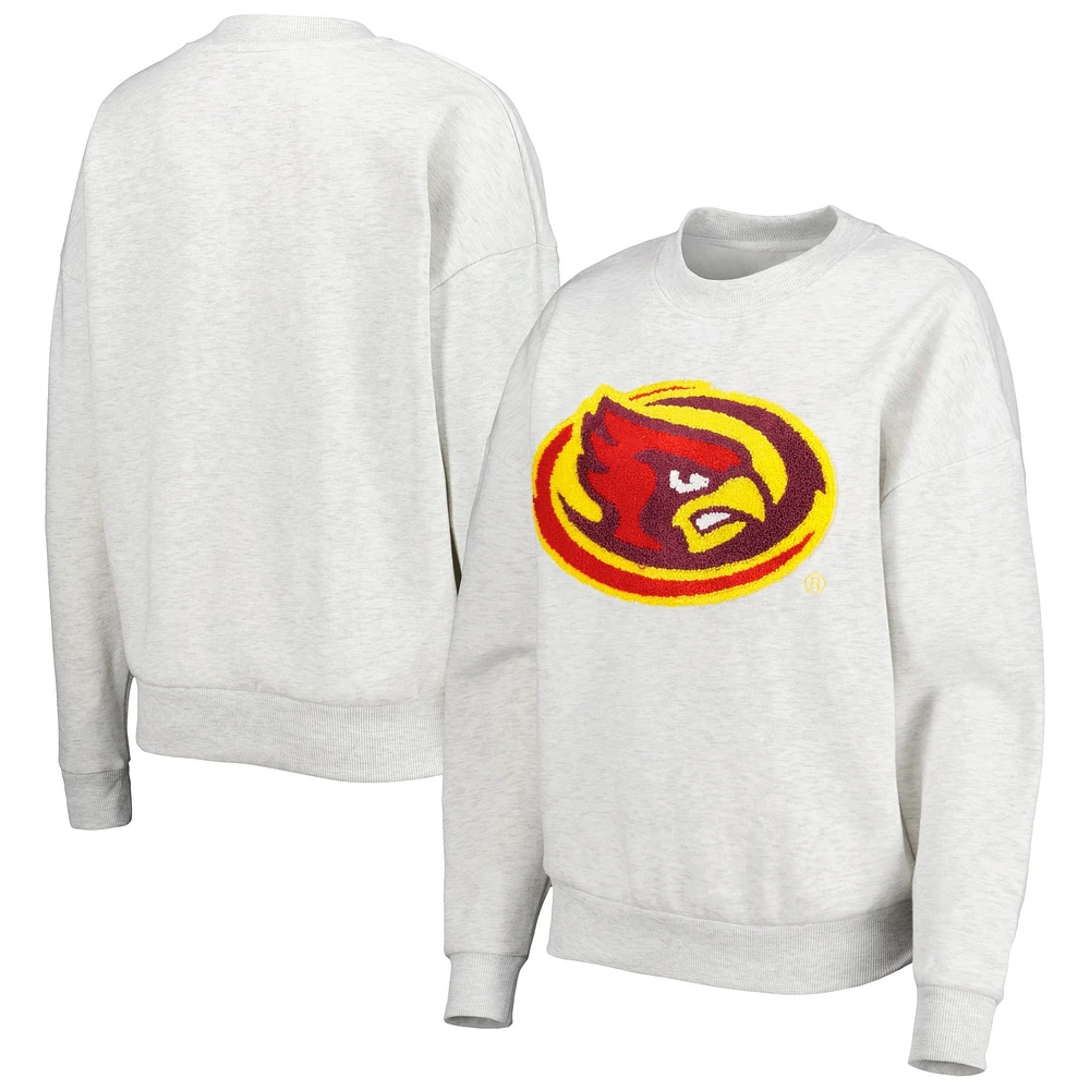 Women's Gameday Couture Heather Gray Iowa State Cyclones Chenille Patch Fleece Pullover Sweatshirt