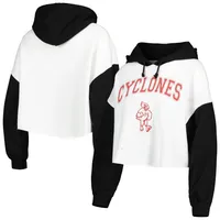 Gameday Couture Women's Gameday Couture White/Black Indiana Hoosiers Good  Time Color Block Cropped Hoodie