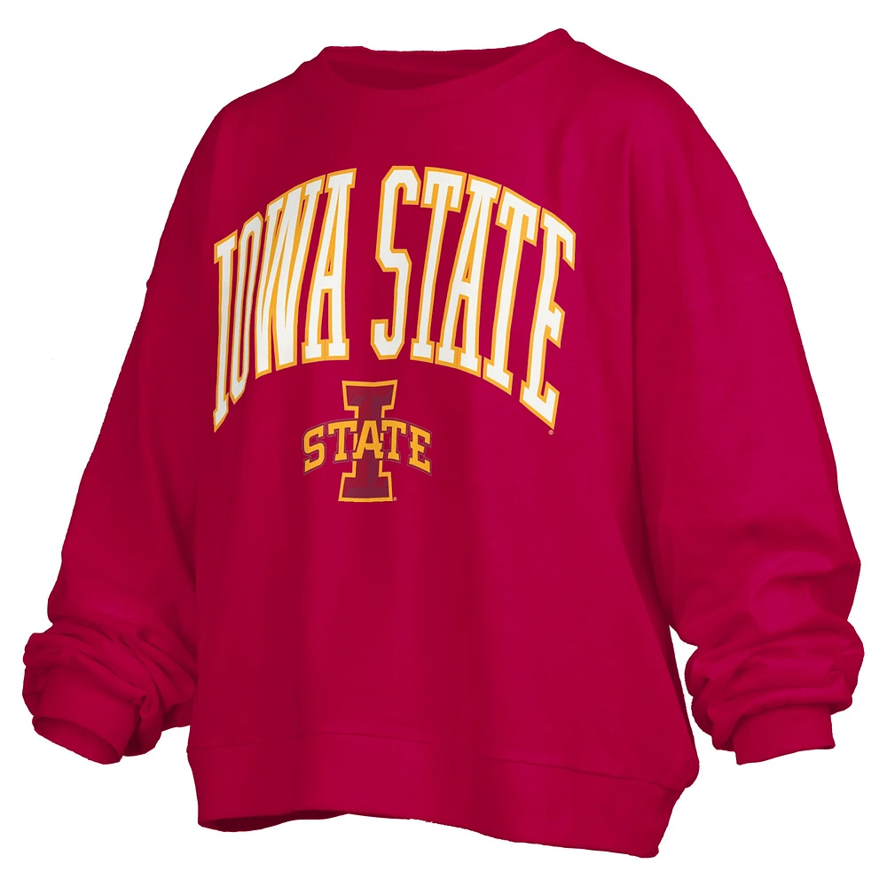 Sweat-shirt surdimensionné à la taille pour femme avec logo Janise Arch Over et Cardinal Iowa State Cyclones