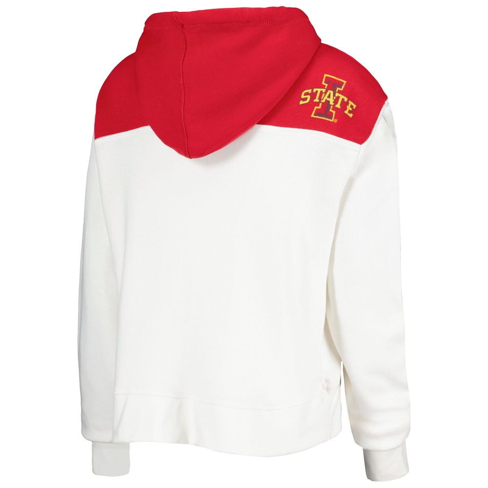 Women's Pressbox White/Cardinal Iowa State Cyclones Chicago 2-Hit Yoke Pullover Hoodie