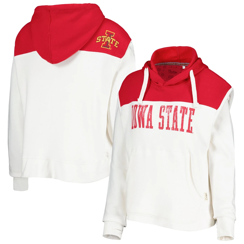 Women's Pressbox White/Cardinal Iowa State Cyclones Chicago 2-Hit Yoke Pullover Hoodie