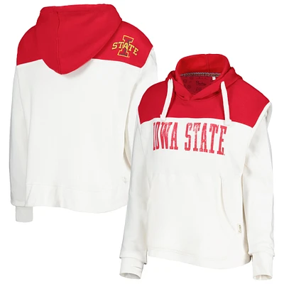 Women's Pressbox White/Cardinal Iowa State Cyclones Chicago 2-Hit Yoke Pullover Hoodie