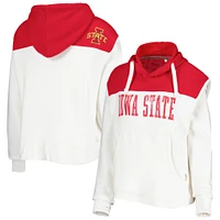 Women's Pressbox White/Cardinal Iowa State Cyclones Chicago 2-Hit Yoke Pullover Hoodie