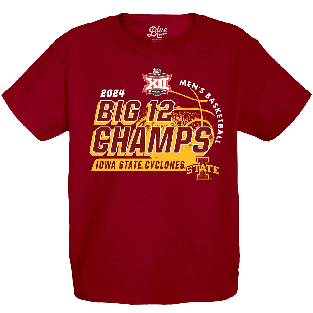 Youth Blue 84  Cardinal Iowa State Cyclones 2024 Big 12 Men's Basketball Conference Tournament Champions Locker Room T-Shirt