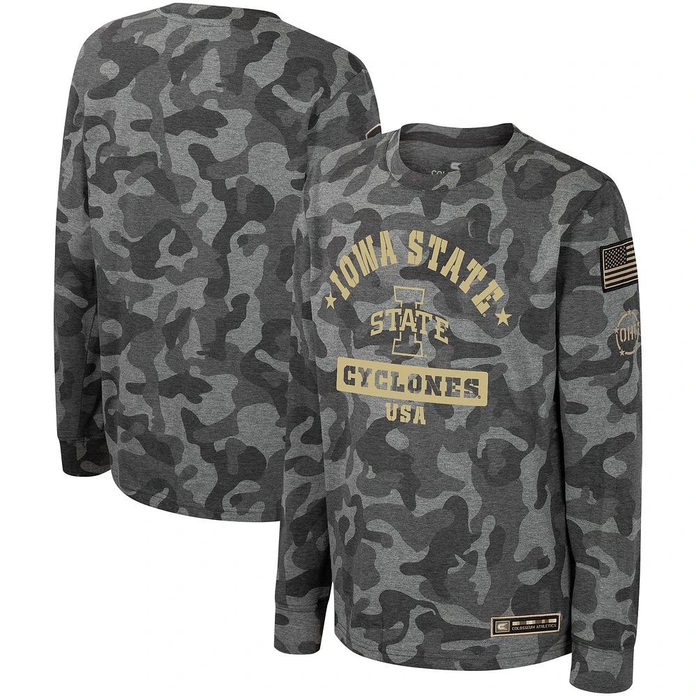 T-shirt à manches longues pour jeunes Colosseum Camo Iowa State Cyclones OHT Appréciation militaire Dark Star