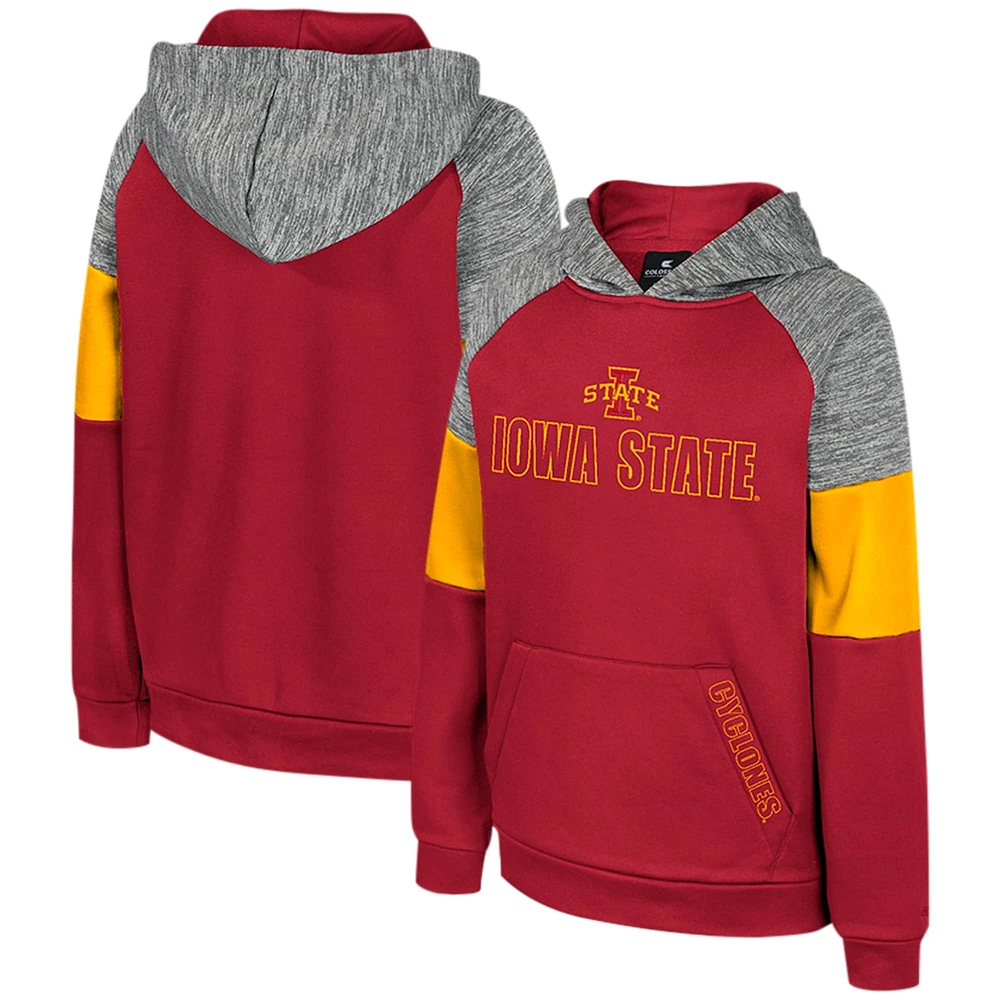 Sweat à capuche Raglan pour jeunes Colosseum Cardinal Iowa State Cyclones Live Hardcore