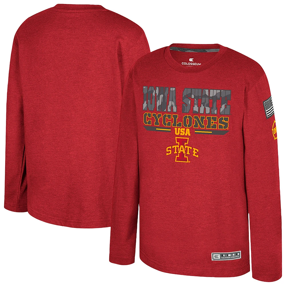 Youth Colosseum Heather Cardinal Iowa State Cyclones OHT Military Appreciation Oorah Long Sleeve T-Shirt