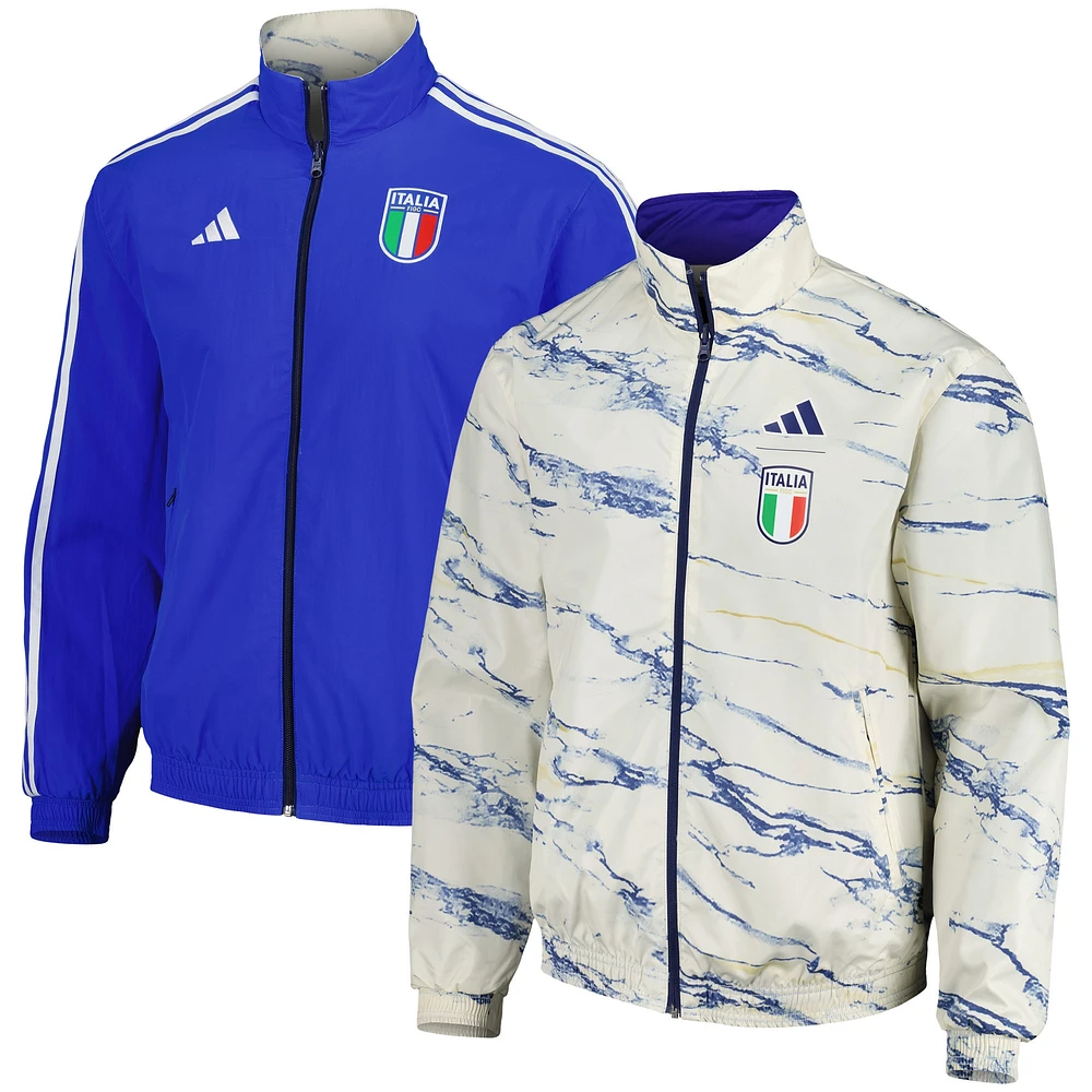 Veste à fermeture éclair intégrale réversible Anthem avec logo de l'équipe nationale d'Italie adidas pour homme, blanche