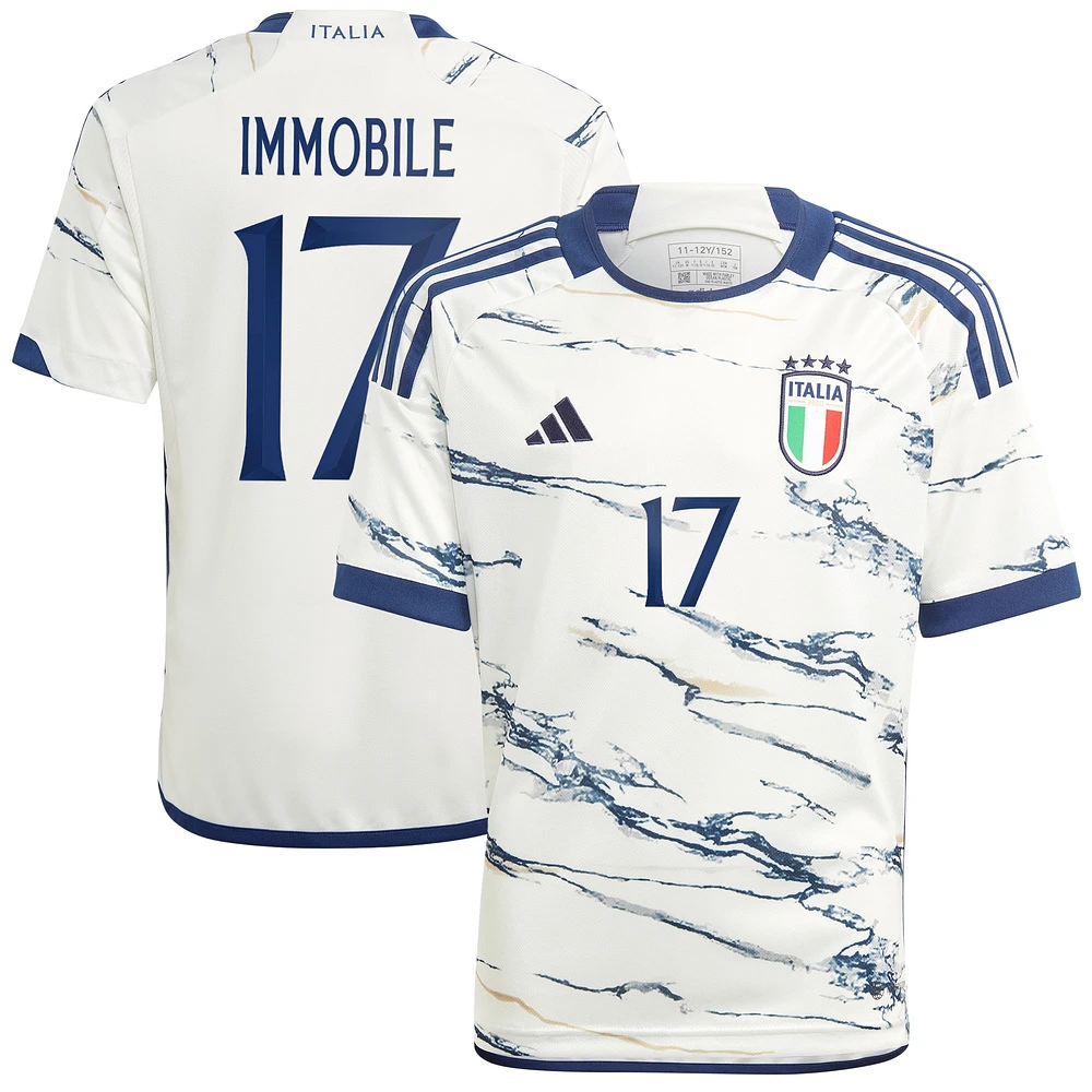 Youth adidas Ciro Immobile White Italy National Team 2023 Away - Replica Player Jersey