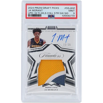 Ja Morant Murray State University Autographed 2024 Panini Prizm DP Flawless 3 Color Star Swatches #SS-JAM #11/25 PSA Authenticated 9 Card