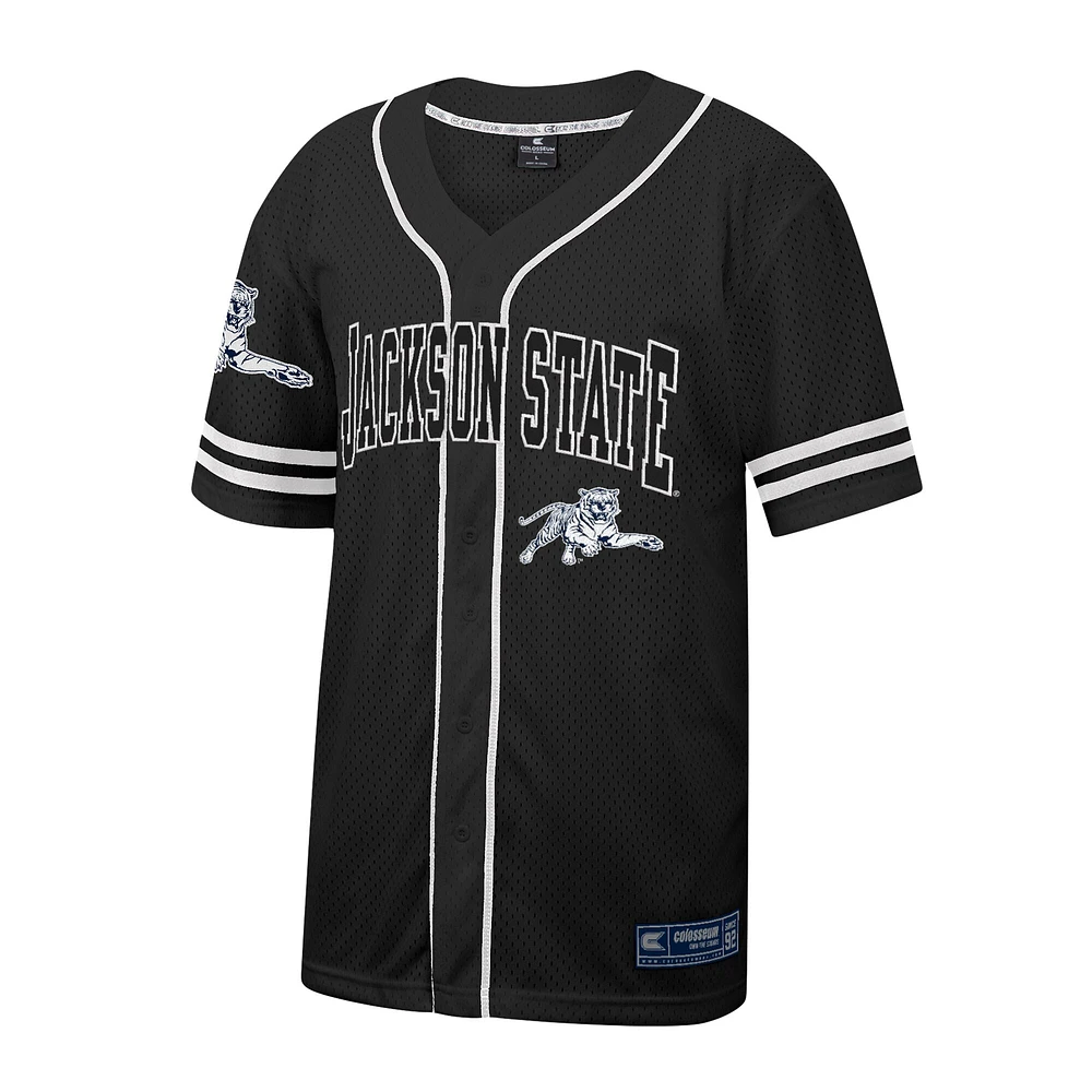 Maillot de baseball boutonné en maille Free Spirited des Jackson State Tigers Colosseum noir pour hommes