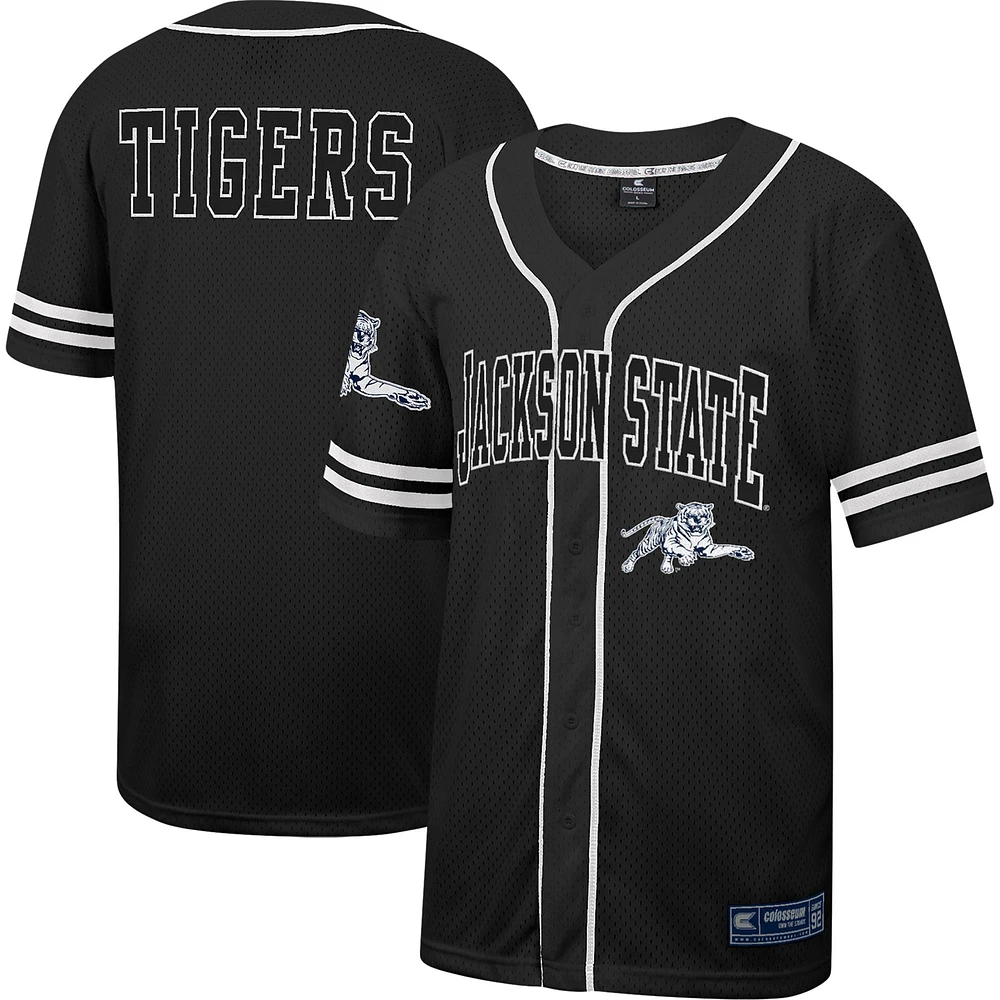 Maillot de baseball boutonné en maille Free Spirited des Jackson State Tigers Colosseum noir pour hommes