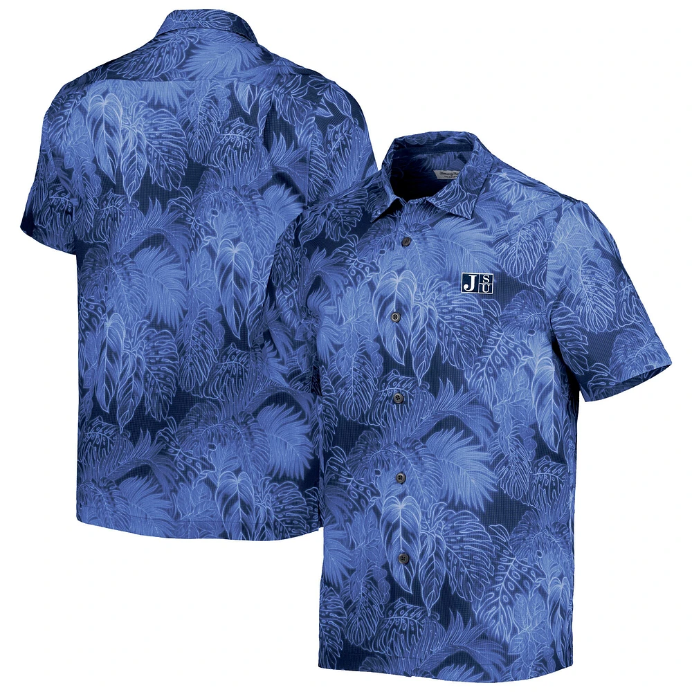 Men's Tommy Bahama Navy Jackson State Tigers Coast Luminescent Frond Camp IslandZone Button-Up Shirt