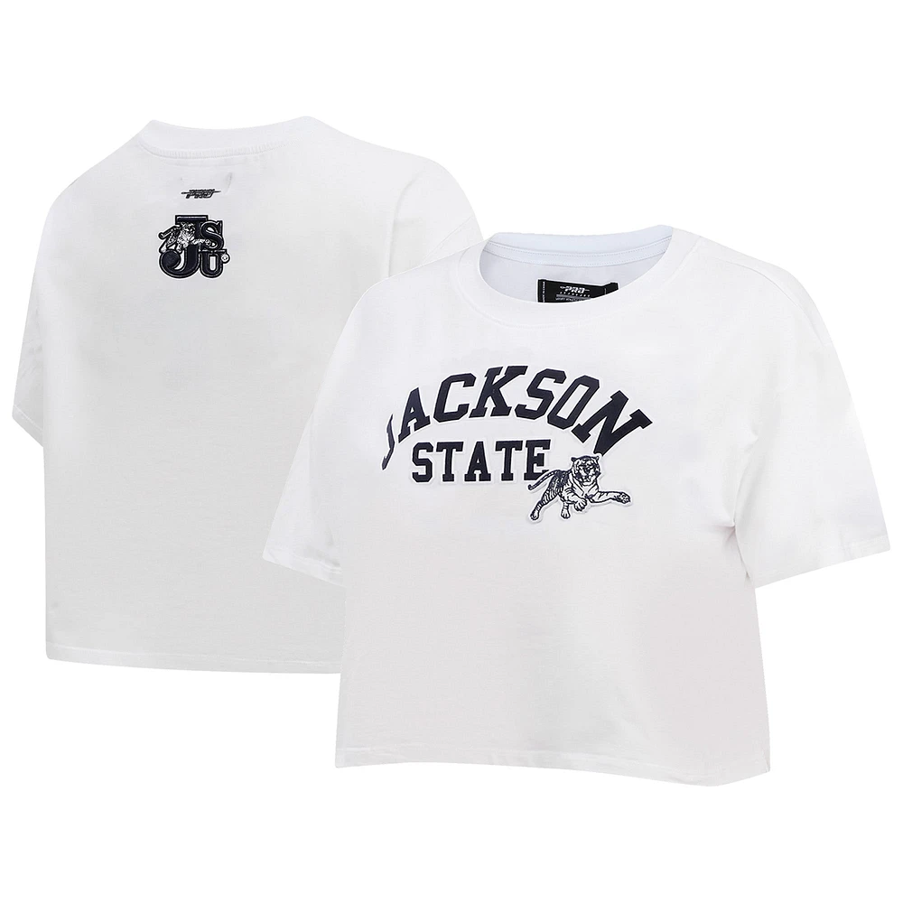 Women's Pro Standard White Jackson State Tigers Classic Three-Hit Boxy Cropped T-Shirt