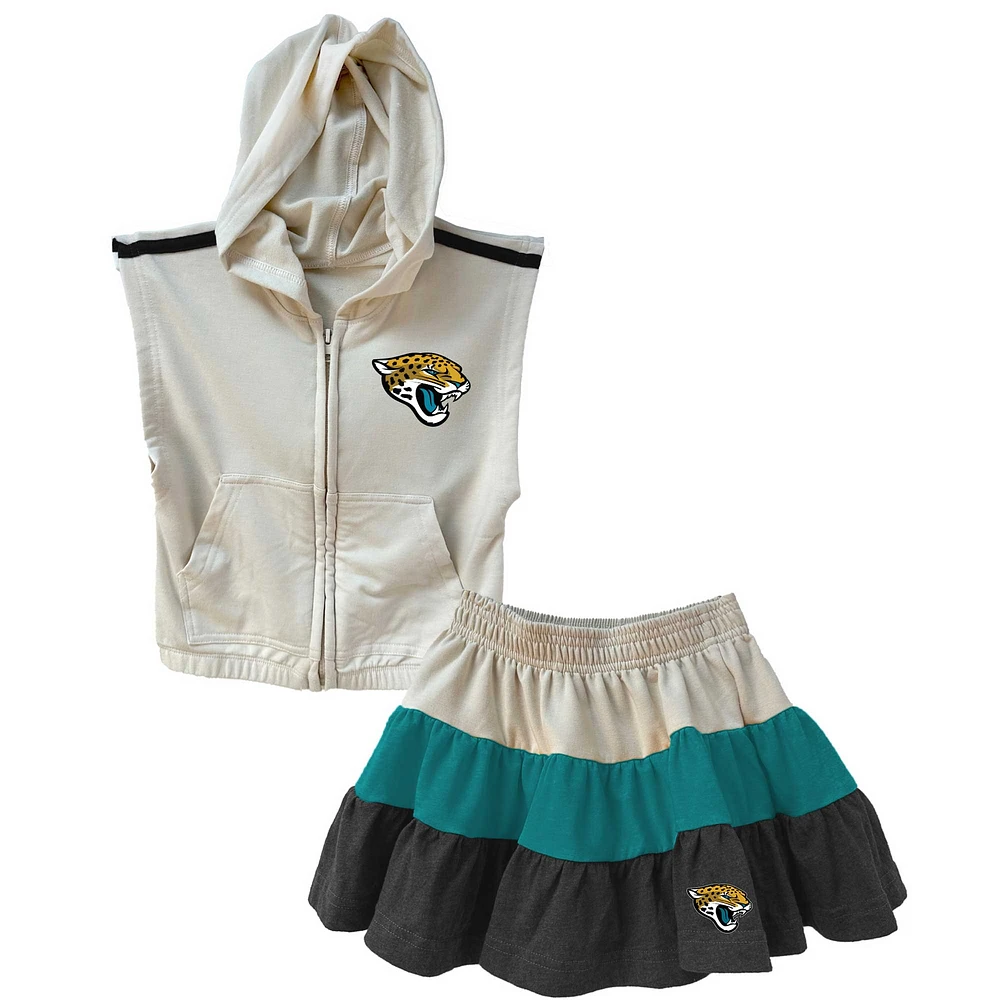 Girls Toddler Wes & Willy Teal/Black Jacksonville Jaguars Sleeveless Full-Zip Hoodie Three Tier Skirt Set