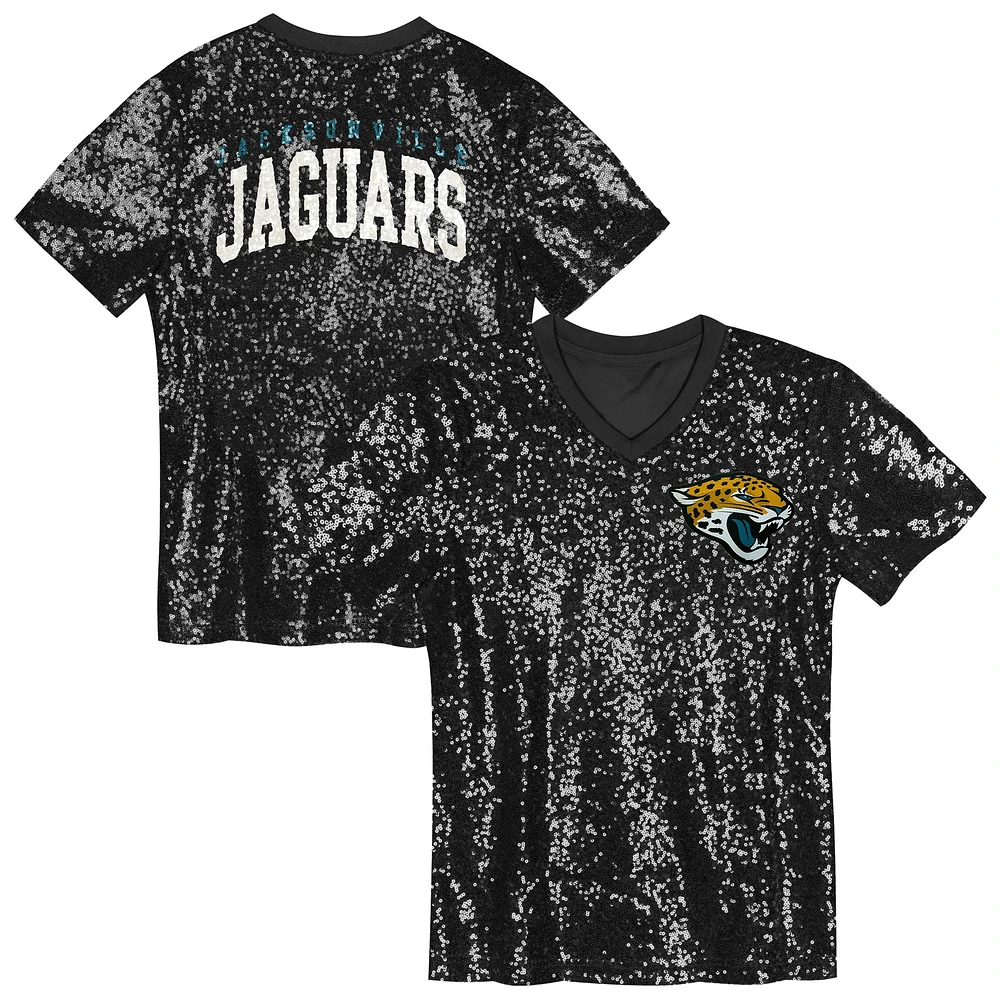 Girls Youth Black Jacksonville Jaguars Wordmark Sequin V-Neck Top