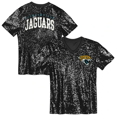 Haut à col en V sequins et inscription Jacksonville Jaguars noir pour filles