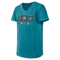 Girls Youth New Era Teal Jacksonville Jaguars Flip Sequin V-Neck T-Shirt