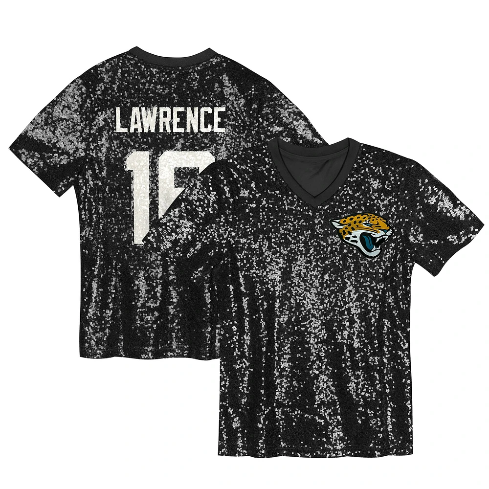 Girls Youth Trevor Lawrence Black Jacksonville Jaguars Sequin V-Neck Fashion Jersey