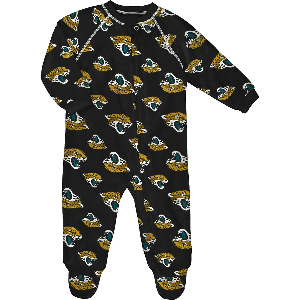 Infant Black Jacksonville Jaguars Allover Print Raglan Full-Zip Sleeper