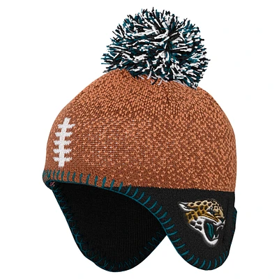 Bonnet tricoté marron pour bébé avec pompon et motif tête de football des Jaguars de Jacksonville