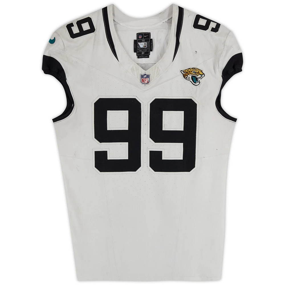 Jeremiah Ledbetter Jacksonville Jaguars Game-Used #99 White Nike Jersey vs. Buffalo Bills on September 23, 2024