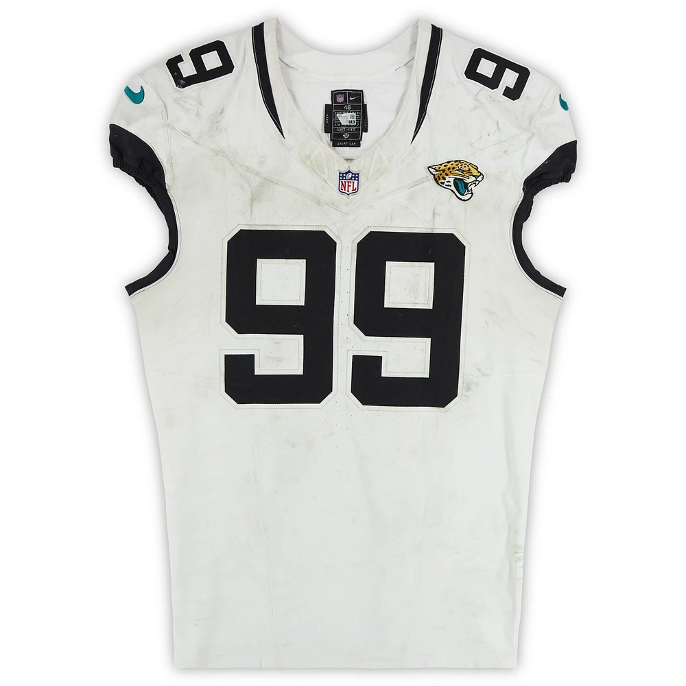 Jeremiah Ledbetter Jacksonville Jaguars Game-Used #99 White Nike Jersey vs. Las Vegas Raiders on December 22, 2024