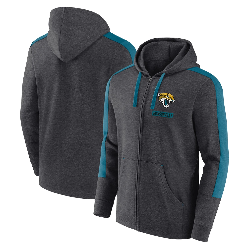 Sweat à capuche zippé pour homme Fanatics Heather Charcoal Jacksonville Jaguars Gains