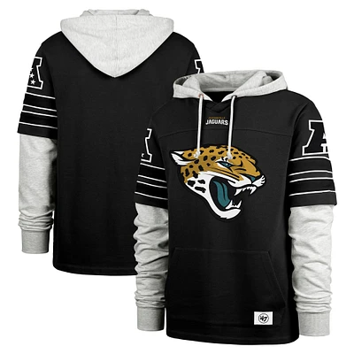 Men's '47 Black Jacksonville Jaguars Double Header Blitz Cornerback Pullover Hoodie