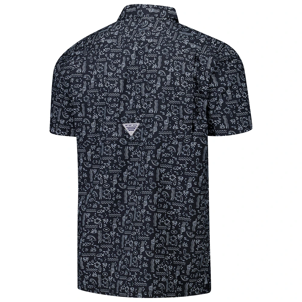 Chemise boutonnée Columbia PFG noire Jacksonville Jaguars Super Slack Tide Omni-Wick pour homme