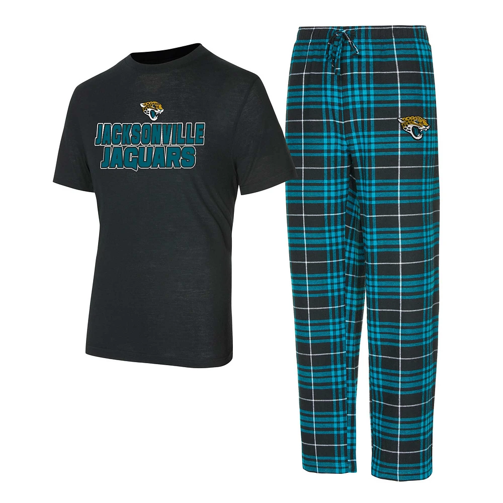 Ensemble de nuit pour homme avec t-shirt et pantalon en flanelle Jacksonville Jaguars Vector noir/bleu sarcelle Concepts Sport