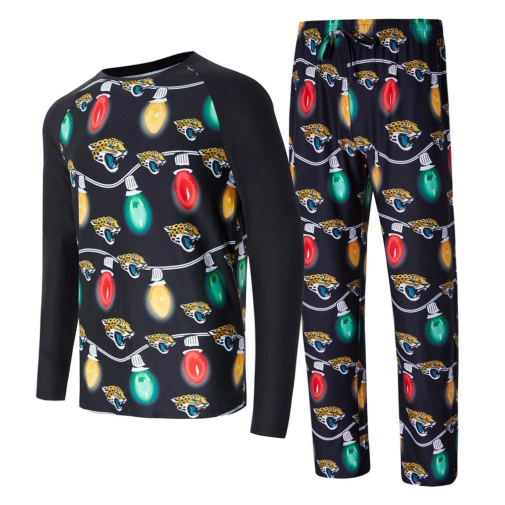 Men's Concepts Sport  Black Jacksonville Jaguars Garland Knit Raglan Long Sleeve T-Shirt and Pants Set