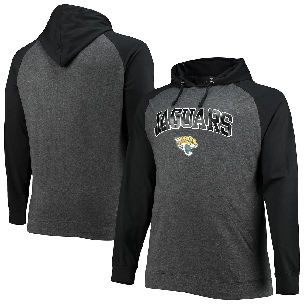 Sweat à capuche léger raglan Fanatics pour hommes, noir/anthracite chiné, Jacksonville Jaguars Big & Tall