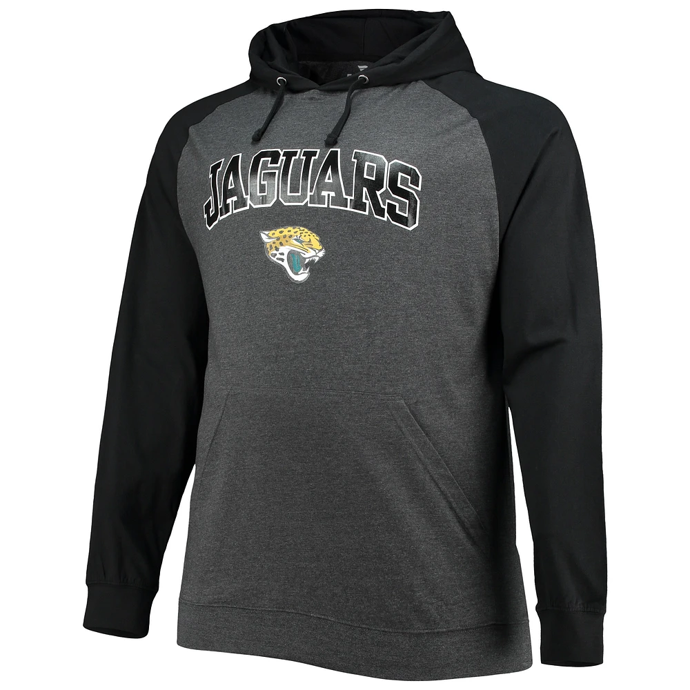 Sweat à capuche léger raglan Fanatics pour hommes, noir/anthracite chiné, Jacksonville Jaguars Big & Tall