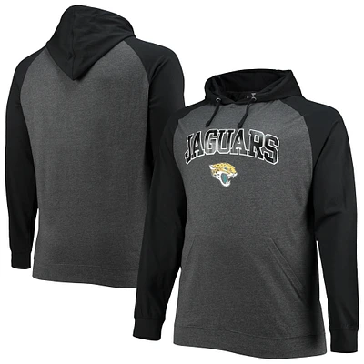 Men's Fanatics Black/Heathered Charcoal Jacksonville Jaguars Big & Tall Lightweight Raglan Pullover Hoodie