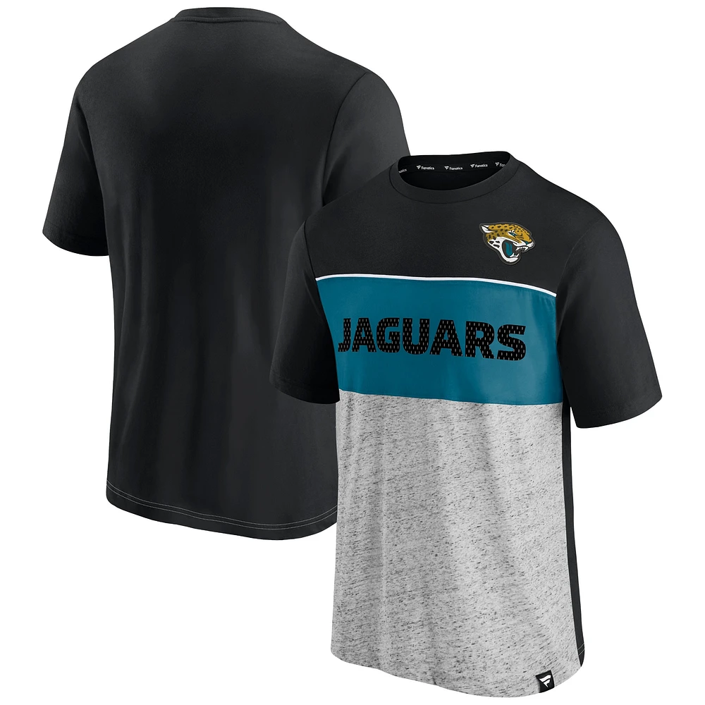 T-shirt color block Fanatics pour hommes, noir/gris chiné, Jacksonville Jaguars