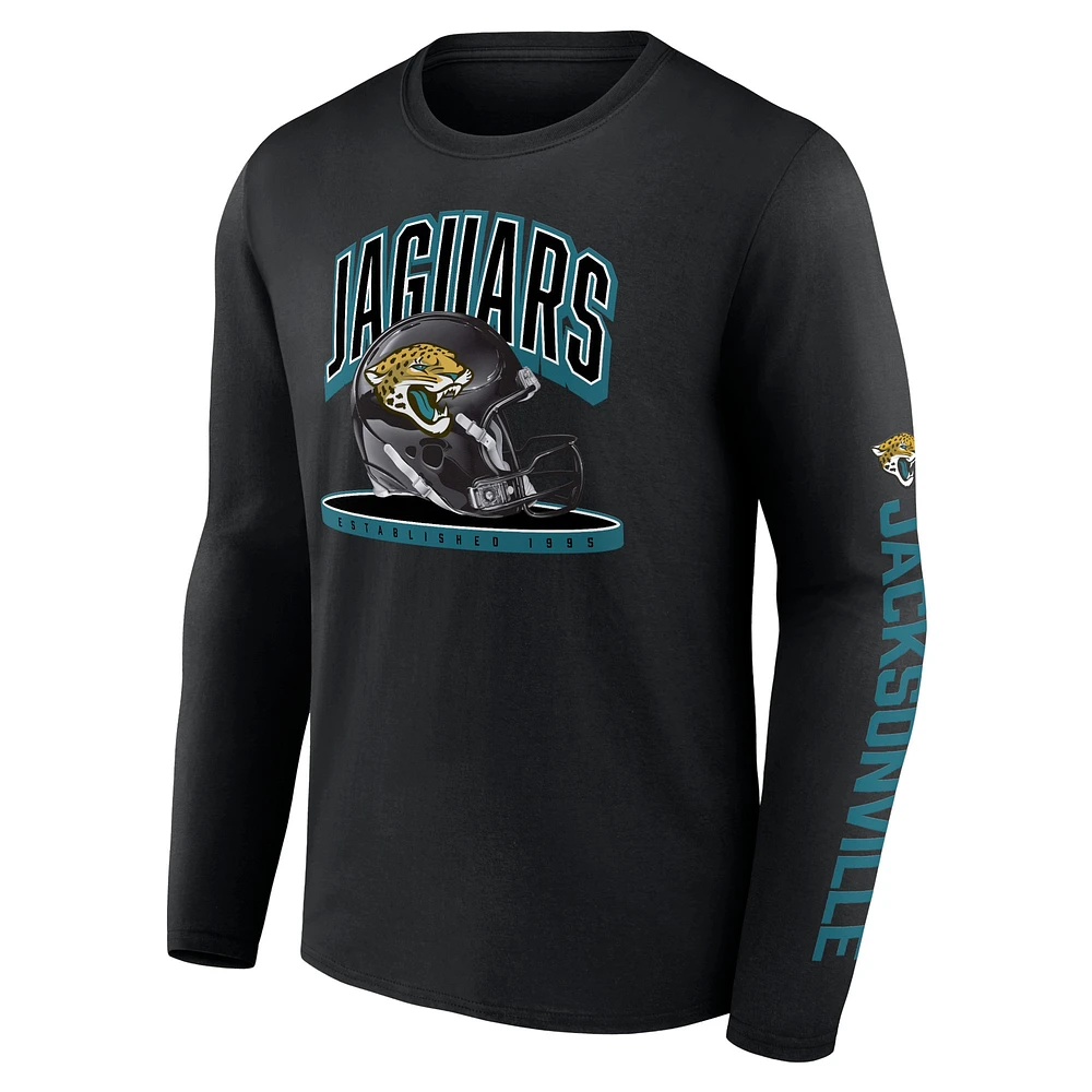 T-shirt à manches longues pour homme Fanatics Black Jacksonville Jaguars Helmet Platform