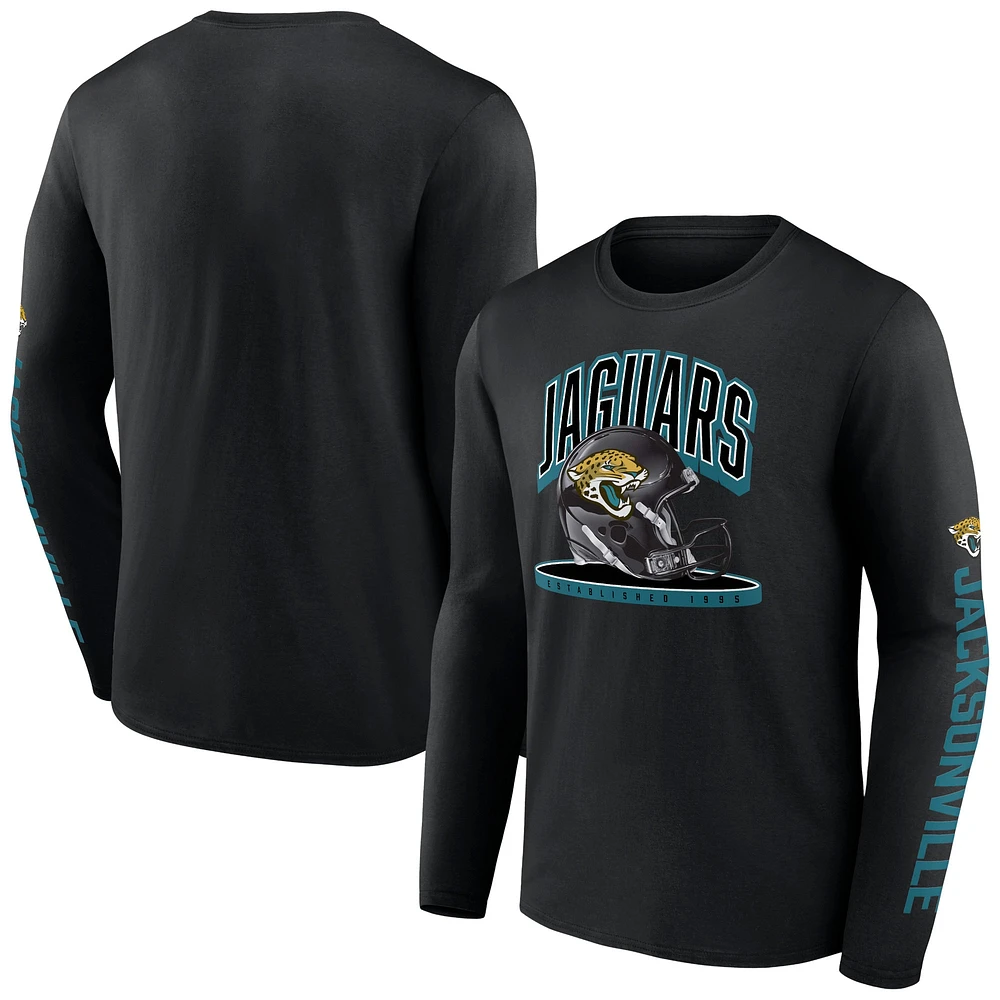 T-shirt à manches longues pour homme Fanatics Black Jacksonville Jaguars Helmet Platform