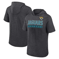 Men's Fanatics Heather Charcoal Jacksonville Jaguars Push Short Sleeve Pullover Hoodie