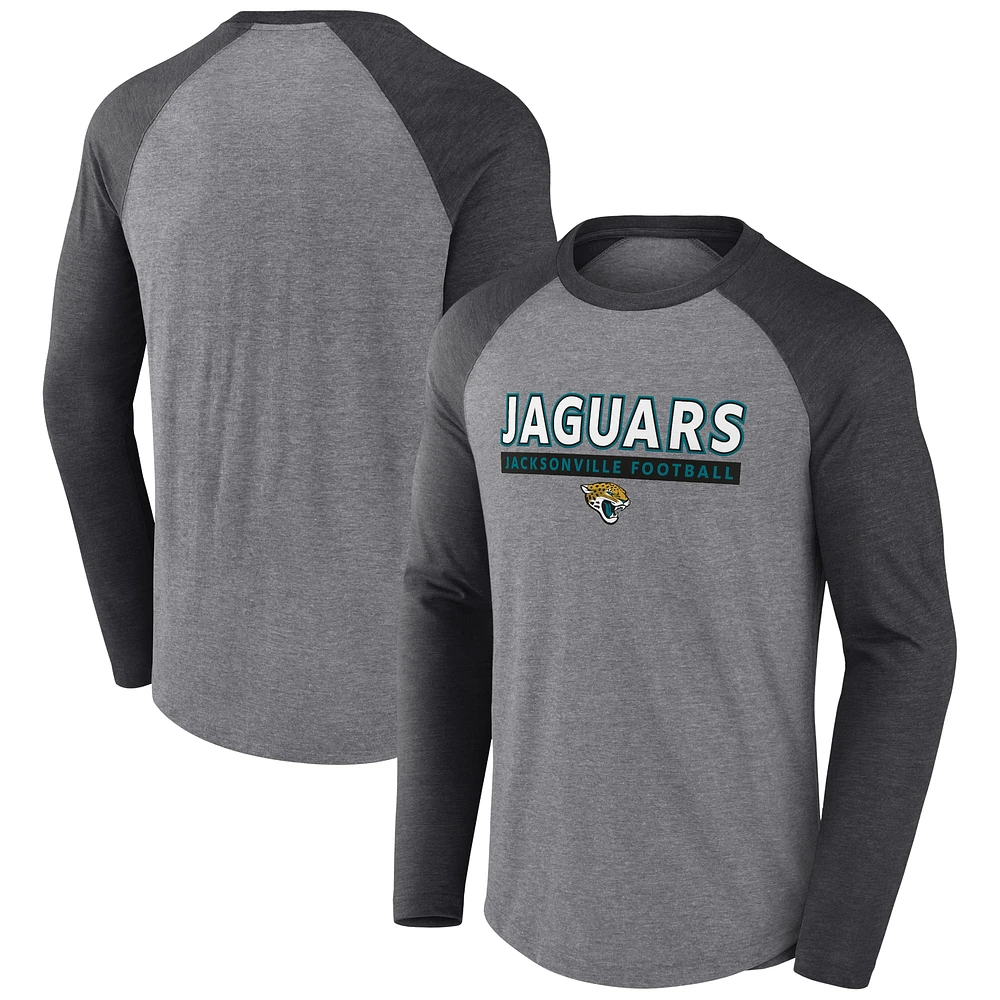 T-shirt à manches longues raglan tri-mélangé Fanatics gris chiné/charbon pour hommes Jacksonville Jaguars