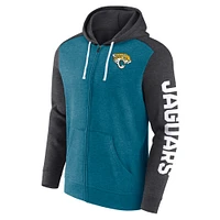 Sweat à capuche entièrement zippé pour hommes Fanatics Heather Teal Jacksonville Jaguars Down and Distance