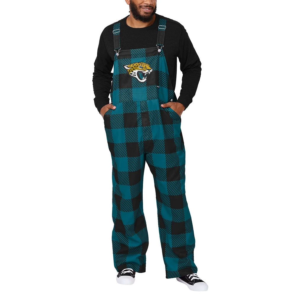 Men's FOCO  Teal Jacksonville Jaguars Big Logo Plaid Overalls