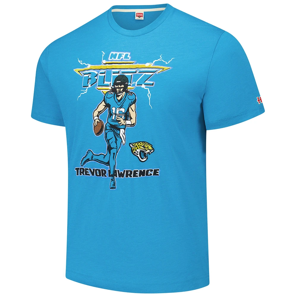 Men's Homage Trevor Lawrence Teal Jacksonville Jaguars NFL Blitz Player Tri-Blend T-Shirt