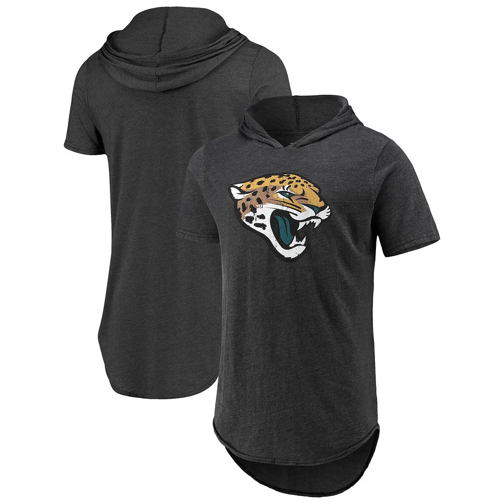 Men's Majestic Threads Black Jacksonville Jaguars Primary Logo Tri-Blend Hoodie T-Shirt