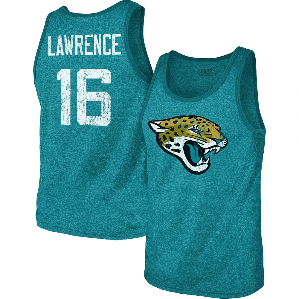 Men's Majestic Threads Trevor Lawrence Teal Jacksonville Jaguars Name & Number Tri-Blend Tank Top