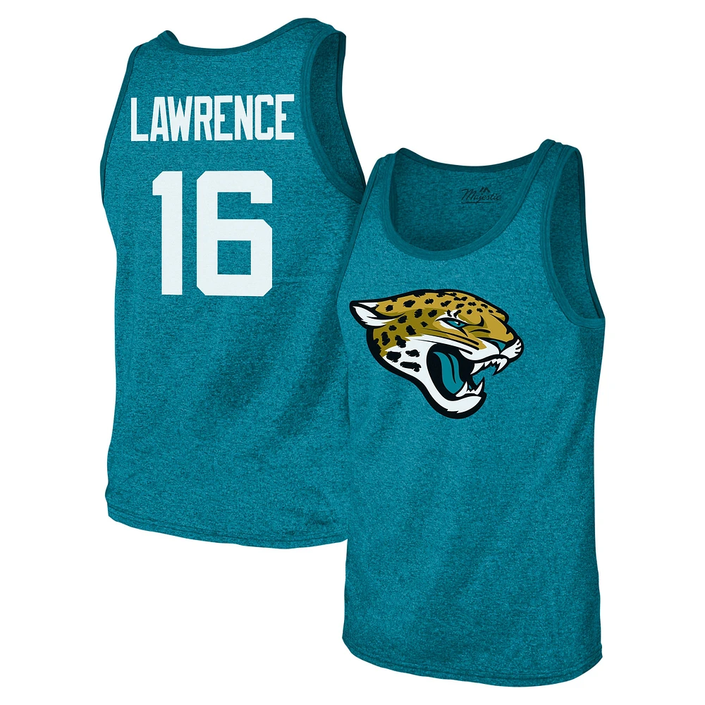 Débardeur Majestic Threads Trevor Lawrence Sarcelle Jacksonville Jaguars Tri-Blend Player Name & Number pour hommes