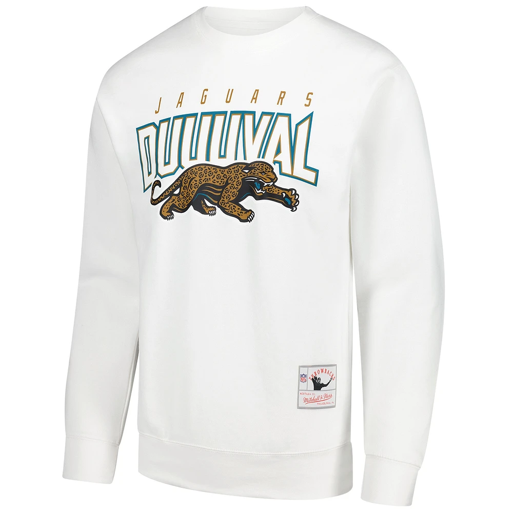 Men's Mitchell & Ness White Jacksonville Jaguars Duval Classic Logos Pullover Sweatshirt