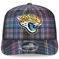 Men's New Era Black Jacksonville Jaguars 2024 NFL Crucial Catch Plaid 9SEVENTY Trucker Snapback Hat