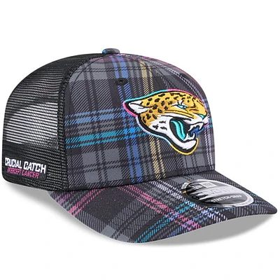 Men's New Era Black Jacksonville Jaguars 2024 NFL Crucial Catch Plaid 9SEVENTY Trucker Snapback Hat