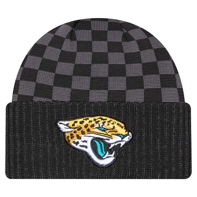 Bonnet en tricot à revers à carreaux Jacksonville Jaguars noir New Era pour homme